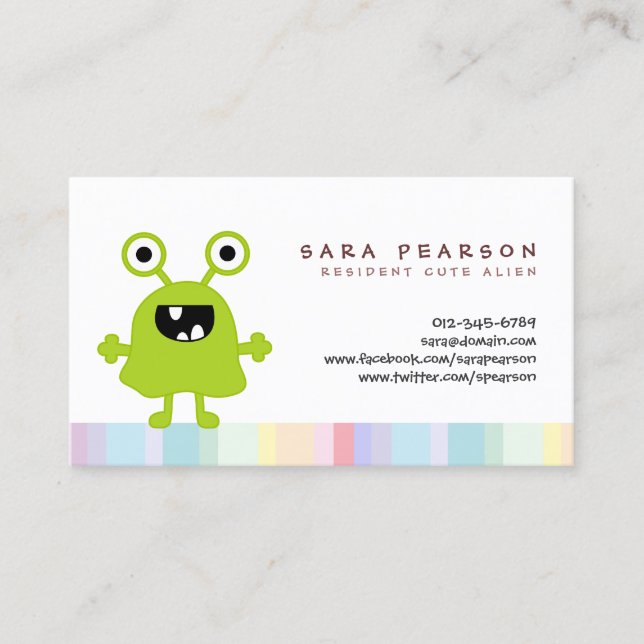 Funny Title Cute GreenMonster Alien Kids Name Card (Front)