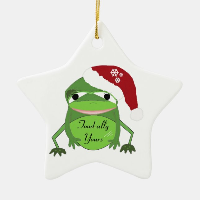Funny Toad in a Santa Hat Ceramic Tree Decoration (Front)