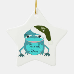 Funny Toad in a Santa Hat Ceramic Tree Decoration