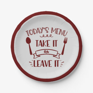 Funny Today's Menu Cute Quote Burgundy Party Paper Plate