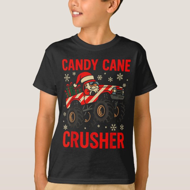 Funny Toddler Christmas Pajamas, Monster Truck Can T-Shirt (Front)