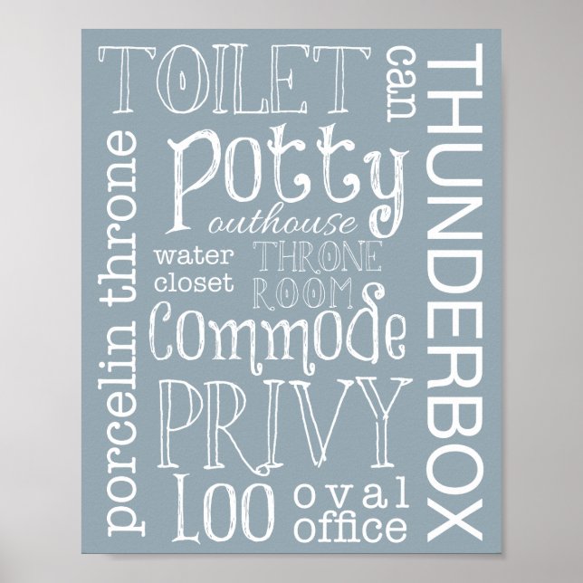 Funny Toilet Bathroom Dusty Blue Grey Sign Print (Front)