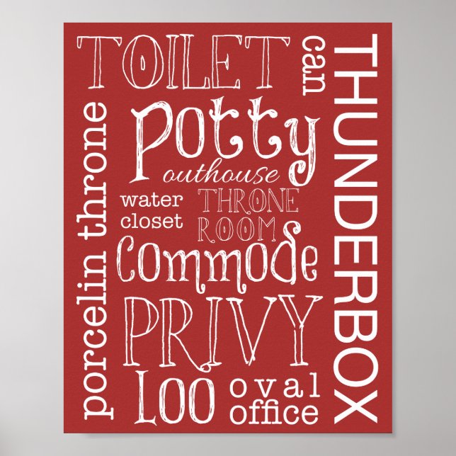 Funny Toilet Bathroom Red Sign Poster Print (Front)