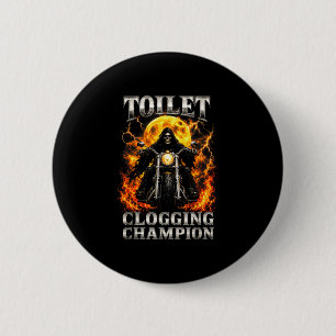 Funny toilet clogging champion skeleton biker 6 cm round badge