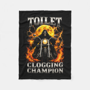 Funny toilet clogging champion skeleton biker fleece blanket