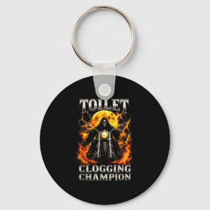 Funny toilet clogging champion skeleton biker key ring