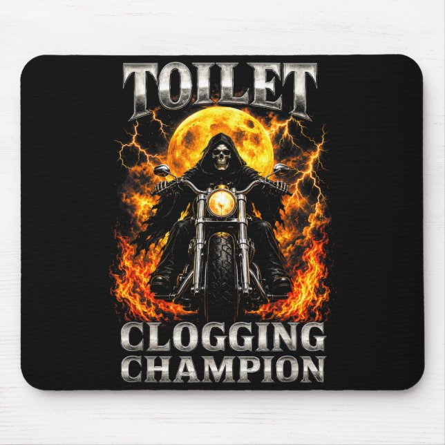 Funny toilet clogging champion skeleton biker mouse mat (Front)