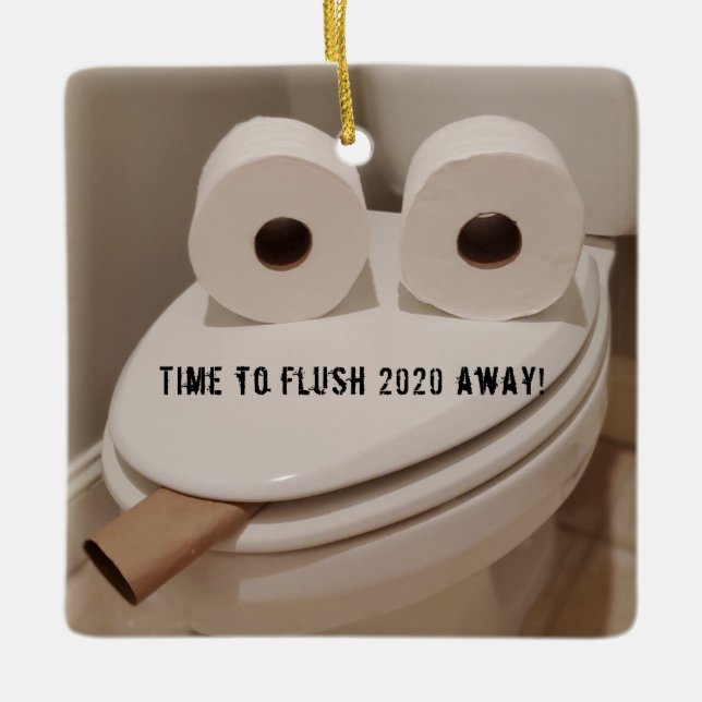Funny Toilet Paper Covid Christmas Ceramic Ornament (Front)