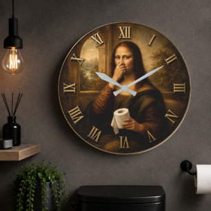 Funny Toilet Paper Mona Lisa Bathroom Humor Large Clock