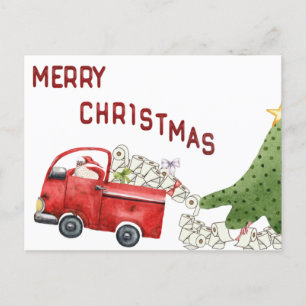 Funny Toilet Paper Red Truck Christmas Holiday Postcard