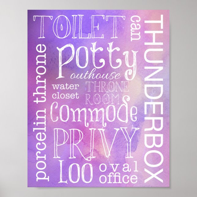 Funny Toilet Purple Pink Watercolor Bathroom Sign (Front)