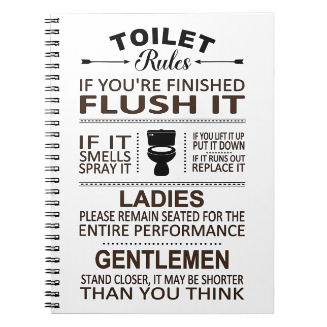 Funny Toilet Rules Bathroom Humor Notebook (Front)