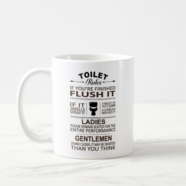 Funny Toilet Rules Bathroom Restoom Sarcasm  Coffee Mug (Left)