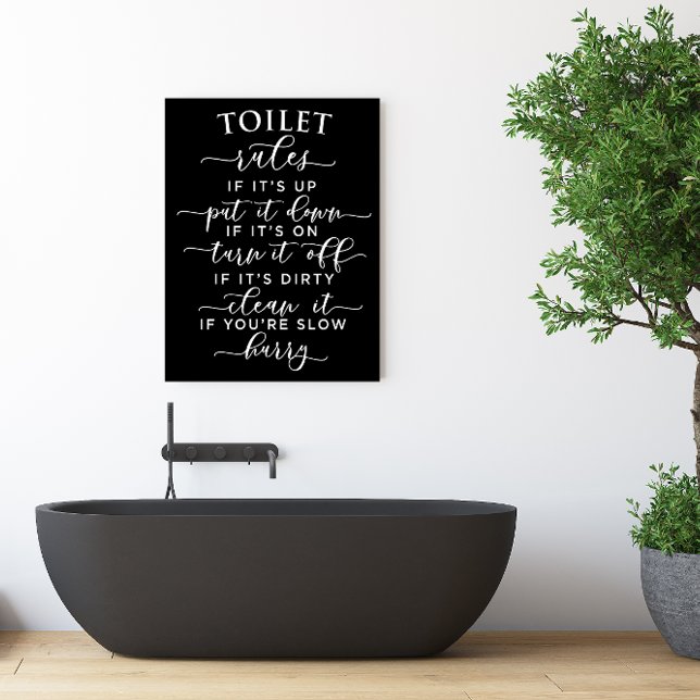 Funny Toilet Rules – Elegant White Text on Black Poster (Funny Toilet Rules – Elegant White Text on Black Poster)