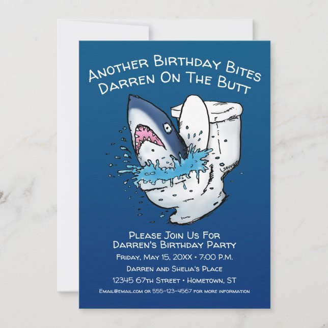 Funny Toilet Shark Birthday Invitation (Front)