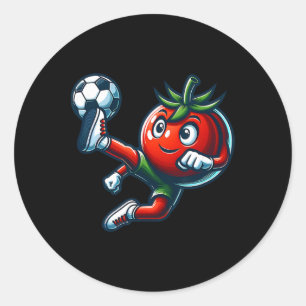 Funny Tomato Soccer Player Kicking Byll Mascot  Classic Round Sticker