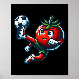 Funny Tomato Soccer Player Kicking Byll Mascot  Poster