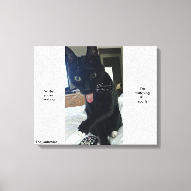 Funny tongue remote cat art KC Sports Canvas Print (Front)