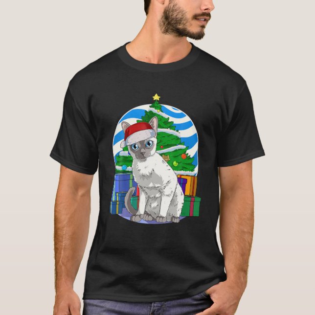 Funny Tonkinese Cat Santa Christmas Tree Decor T-Shirt (Front)