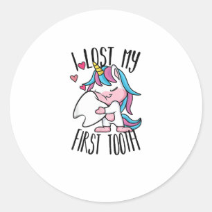 Funny Tooth Fairy - Cute Unicorn I Lost My First T Classic Round Sticker