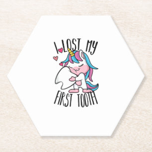 Funny Tooth Fairy - Cute Unicorn I Lost My First T Paper Coaster