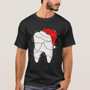 Funny Tooth Santa Hat Christmas Light Xmas Dentist T-Shirt