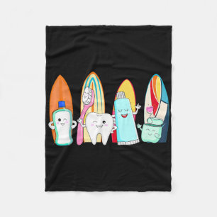 Funny Tooth Surf Surfboard Beach Summer Dental Hyg Fleece Blanket
