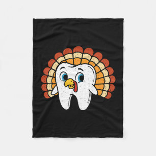 Funny Tooth Turkey Dentist Thanksgiving Fall Denta Fleece Blanket