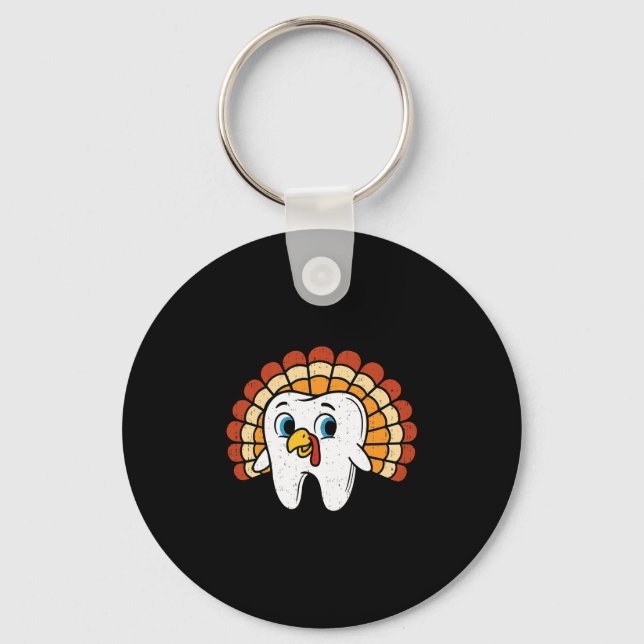 Funny Tooth Turkey Dentist Thanksgiving Fall Denta Key Ring (Front)