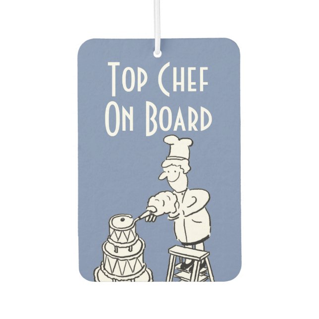 Funny Top Chef Cartoon on an Car Air Freshener (Front)
