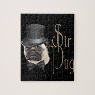 Funny Top Hat Monocle Sir Pug Dog Jigsaw Puzzle