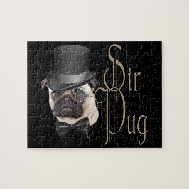 Funny Top Hat Monocle Sir Pug Dog Jigsaw Puzzle (Horizontal)