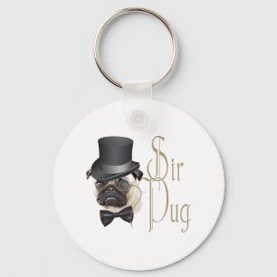 Funny Top Hat Monocle Sir Pug Dog Key Ring