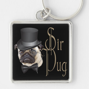 Funny Top Hat Monocle Sir Pug Dog Key Ring