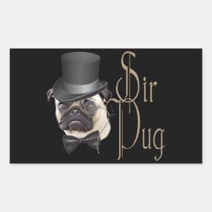 Funny Top Hat Monocle Sir Pug Dog Rectangular Sticker
