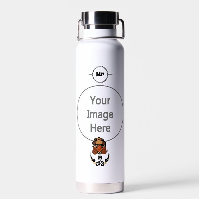 Funny Tortoise Chilling Monogram Water Bottle (Back)