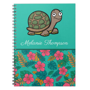 Funny Tortoise Floral Pattern Custom Name  Notebook