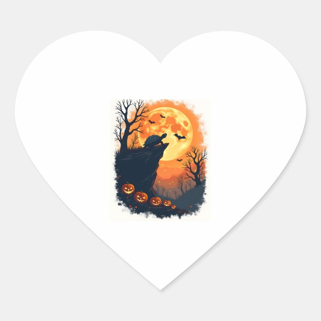 Funny Tortoise Halloween Silhouette Spooky Tortois Heart Sticker (Front)