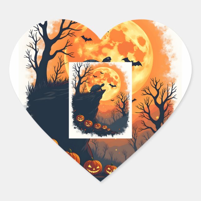 Funny Tortoise Halloween Silhouette Spooky Tortois Heart Sticker (Front)