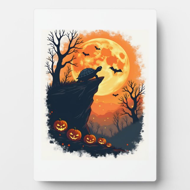 Funny Tortoise Halloween Silhouette Spooky Tortois Plaque (Front)