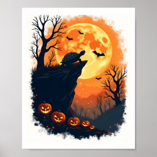 Funny Tortoise Halloween Silhouette Spooky Tortois Poster