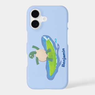 Funny tortoise wave surfing cartoon