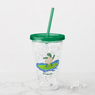 Funny tortoise wave surfing cartoon acrylic tumbler