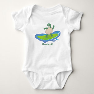 Funny tortoise wave surfing cartoon baby bodysuit