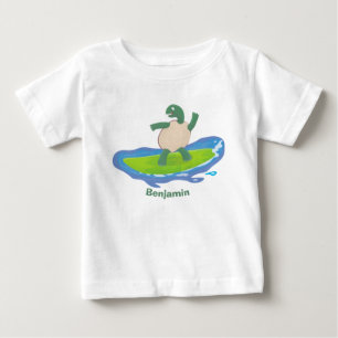 Funny tortoise wave surfing cartoon  baby T-Shirt