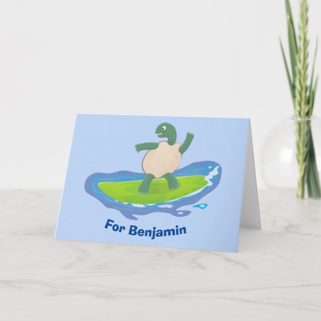 Funny tortoise wave surfing cartoon  card (Front)