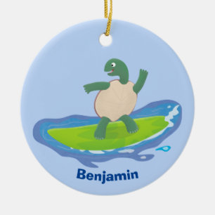 Funny tortoise wave surfing cartoon ceramic tree decoration