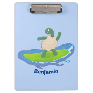 Funny tortoise wave surfing cartoon clipboard
