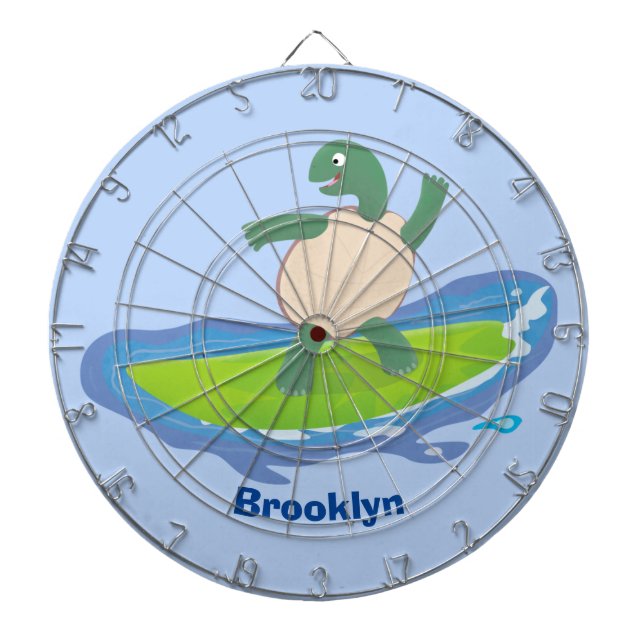 Funny tortoise wave surfing cartoon dartboard (Front)