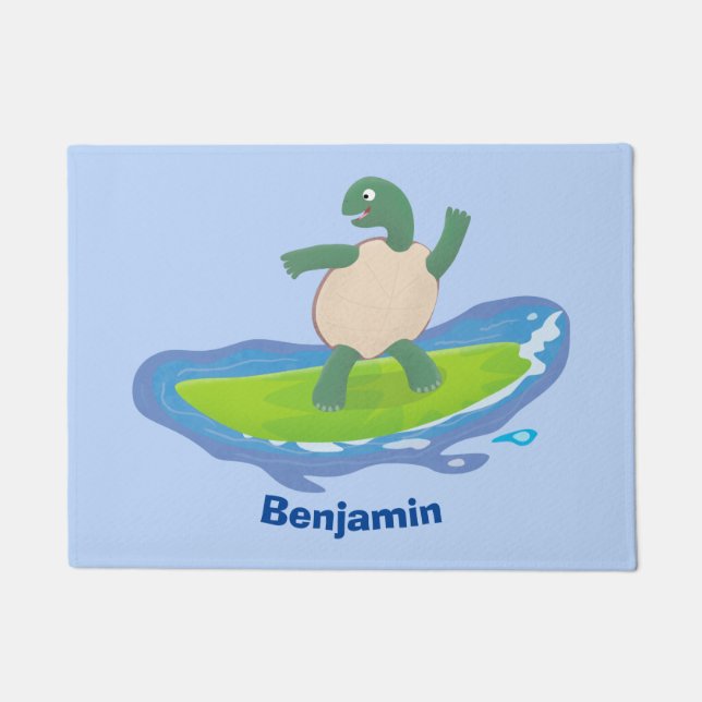 Funny tortoise wave surfing cartoon doormat (Front)